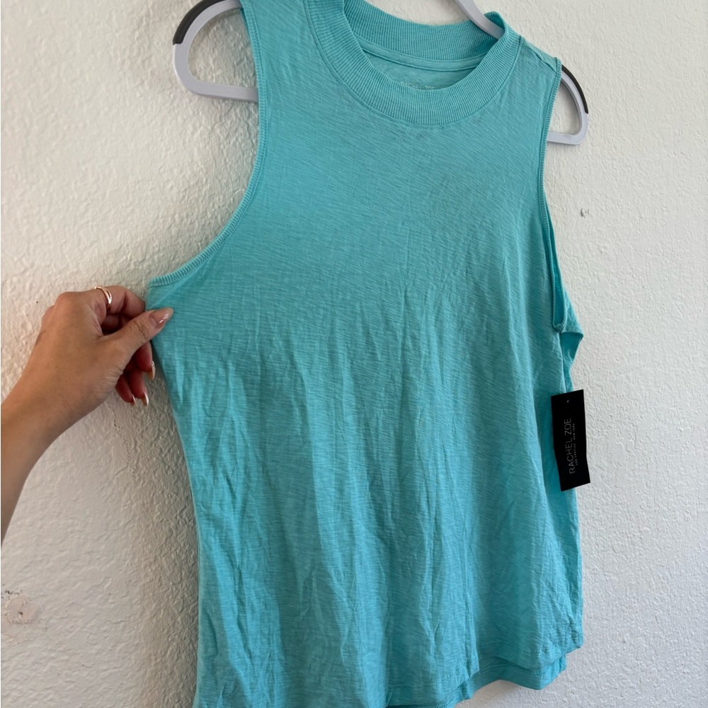 Rachel Zoe Turquoise Pima Cotton Sleeveless Tank Top L - Picture 3 of 6